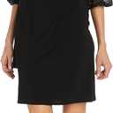 Elegant Mini Cocktail Dress W/Sheer Rhinestone Balloon Sleeves (Black, 16W)