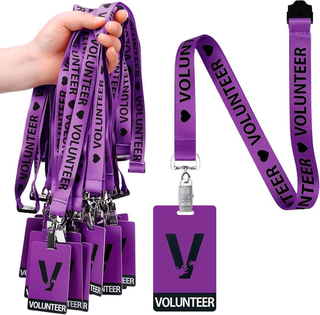 Colarr 25 Pack Volunteer Lanyard with PVC Plastic Card Pass Volunteer Identification ID Badges Bulk Breakaway Lanyard for Activity, Fundraising, Church, School, Events(Purple)