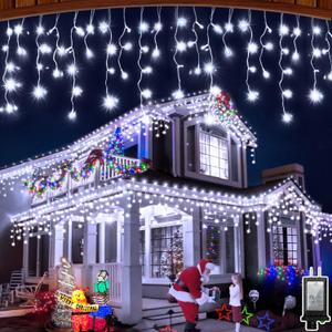 50FT 504 LED Outdoor Christmas Lights - 112 Ice Drops, 12 Pro Modes with Timer Memory & Brightness, Waterproof Hanging Ice String Light for Holiday Wedding Garden Fence House Decor (Cool White)
