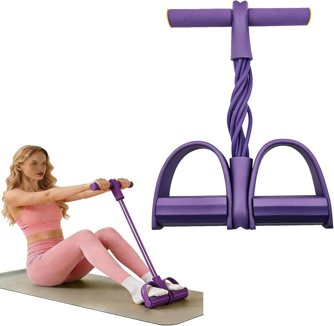 Pedal Resistance Band with Handles, 8-Tube Foot Exercise Band for Home Workout, Full Body Fitness Pull Rope for Abs, Arms, Legs, Non-Slip Foam Grips