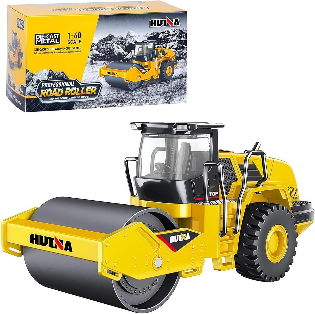 1/60 Scale Metal Large Road Roller Toy, Metal Construction Vehicles Model Toy, Outdoor Sandbox Car Toys, Birthday Gift Toddler Boy Kid Child