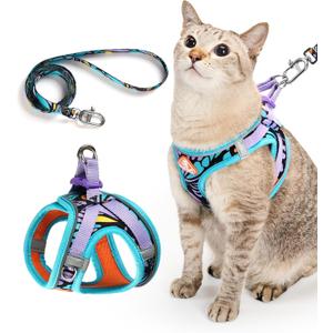 PetThem Upgraded Cat Harness and Leash Set - Step-in Escape Proof Adjustable Cat Harness, Comfortable Soft Lightweight, Reflective Harness for Walking, Travel, Camping (Butterfly Magic, S)