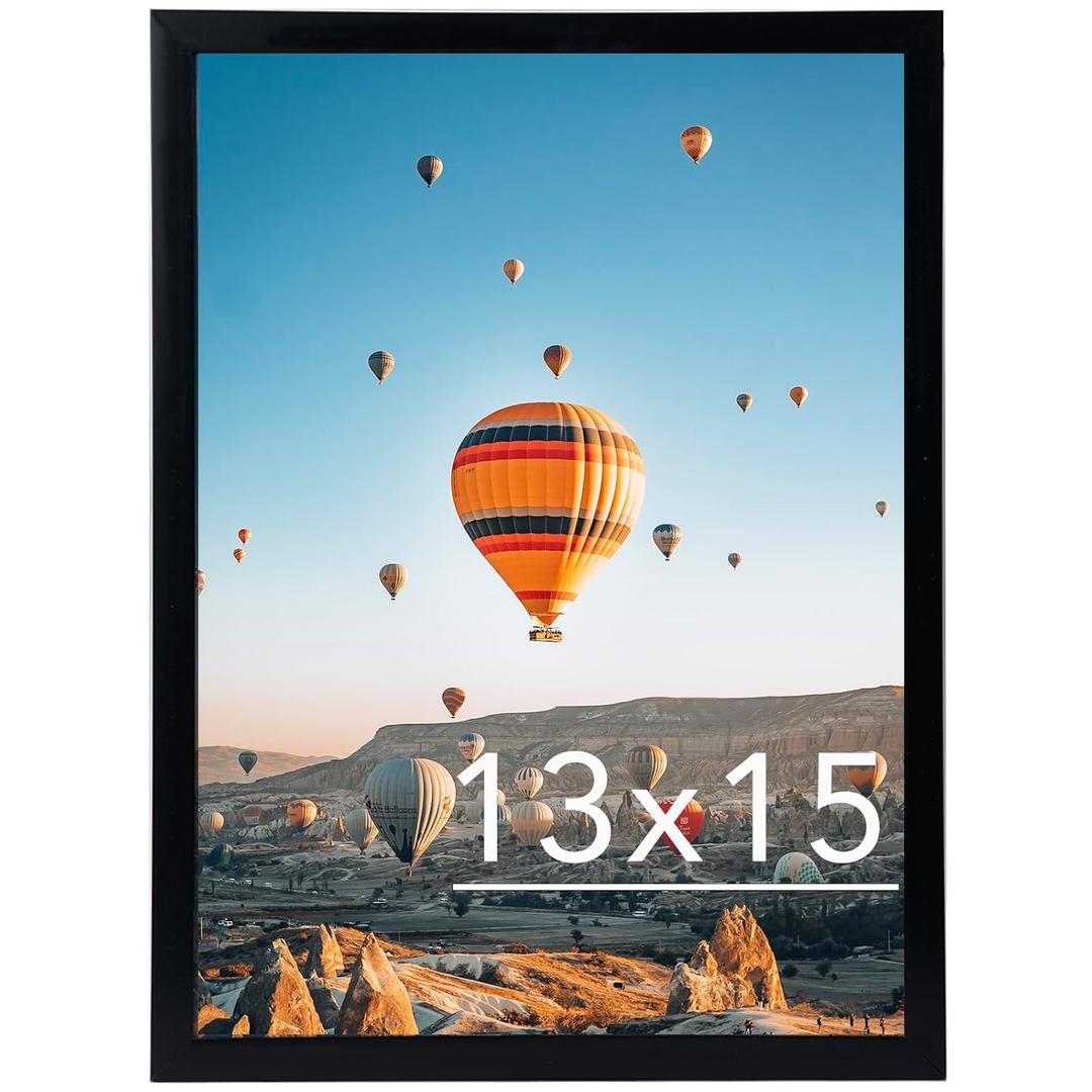 13x15 Picture Frame Black for Wall Hanging, Wall Mounting Horizontally or Vertically, 13 x 15 Wall Gallery Poster Photo Frame with Shatter Resistant Plexiglass, Black