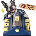 KADTC Paw-Activated Rolling Puzzle Game Toy Level 2 in 1 Puppy Treat Toys Large Capacity Slow Feeder Adjustable Interactive Food Dispenser for Small/Medium Dogs Brain Mental Stimulation Healthy Eating (Yellow Blue)