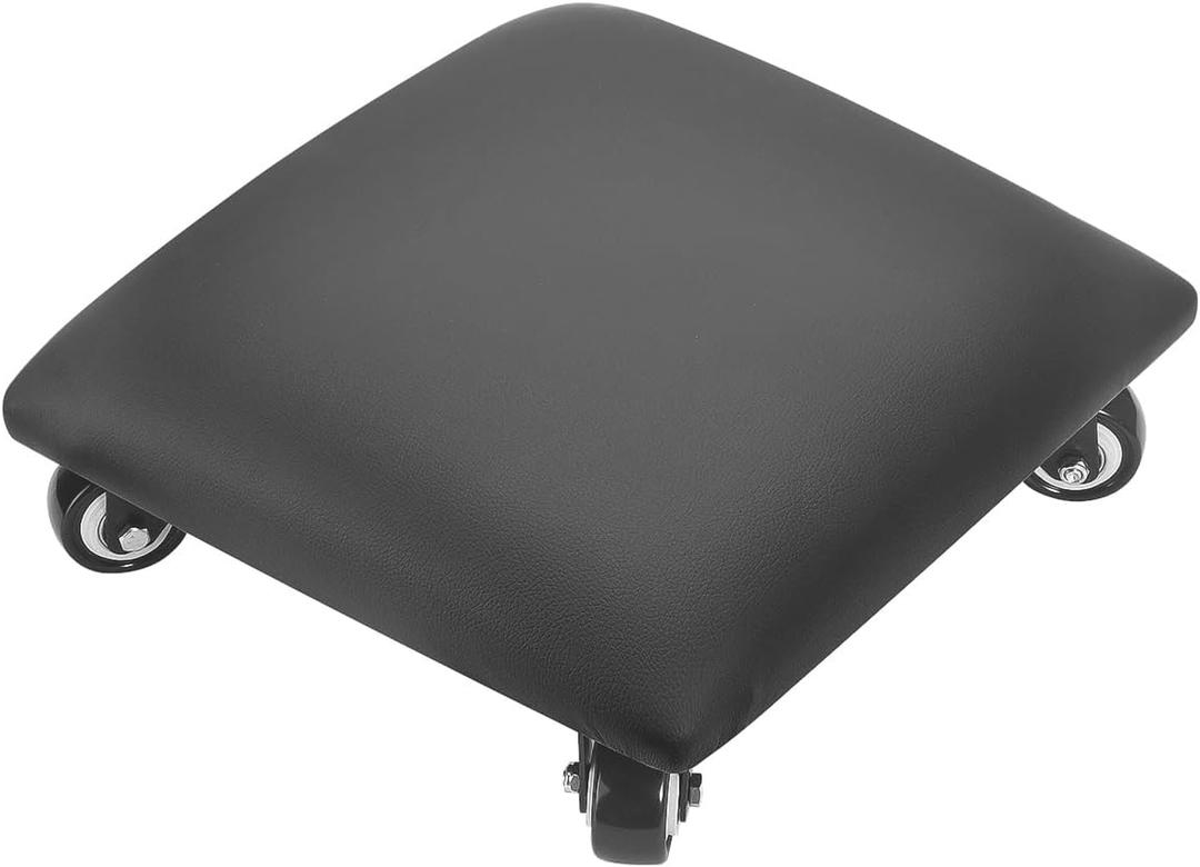 FLOLXNB Low Height Rolling Stool Low Roller Seat PU Leather Square Roller Seat Stool Low Rolling Chair for Home Office Fitness Garage (Black)