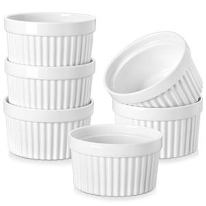 MALACASA Ramekins 12 oz Oven Safe, Porcelain Creme Brulee Ramekins Pudding Custard Cups Large Ceramic Souffle Dishes Ramakan Ramiken Ramicans Baking Bowls Set of 5, White, Series RAMEKIN-DISH