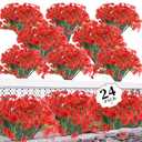 ColoPlay 24 Red Bundles Artificial Flowers for Outdoors/Indoors Fake Flowers Plants for Indoor Outside Garden Porch Window Box Home Wedding Farmhouse