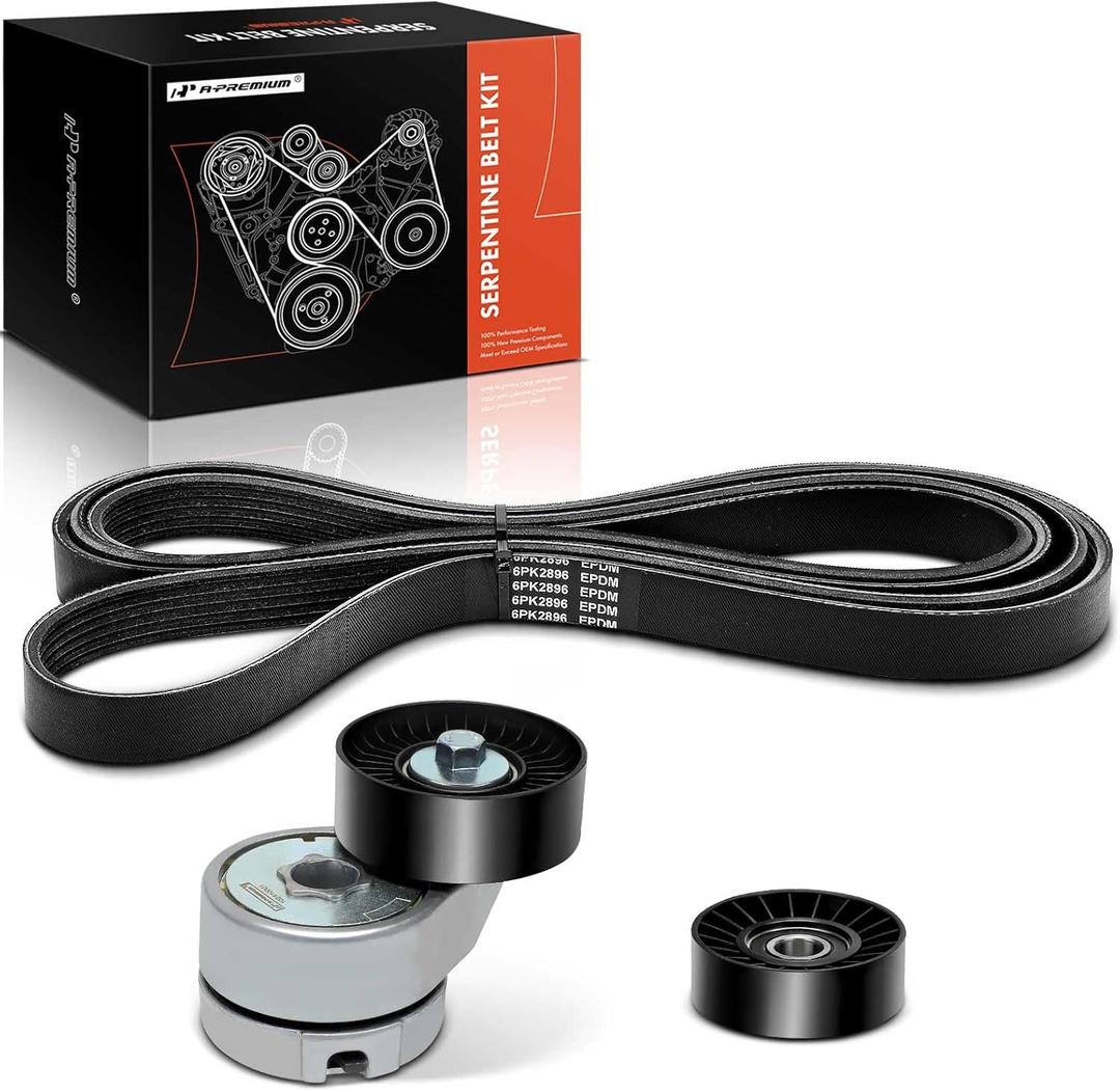 A-Premium Engine Serpentine Belt Drive Kit Compatible with Ford F-250/F-350/F-59 Commercial Stripped Chassis/F-Super Duty 1993-1994, E-350 Econoline/E-350 Econoline Club Wagon 1993-7.3L
