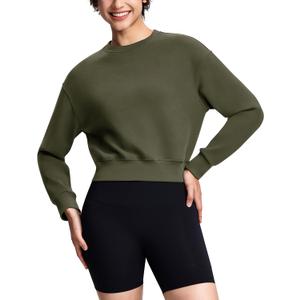 ISEEGZ Modal Soft Cropped Sweatshirts for Women Long Sleeve Crew Neck Pullover Crop Top (Medium, Army Green)