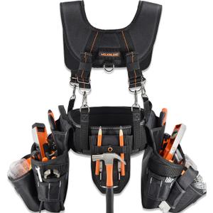 WELKINLAND 39Pockets Tool belts for Men with Suspenders, Roof Tool Belt, One Size