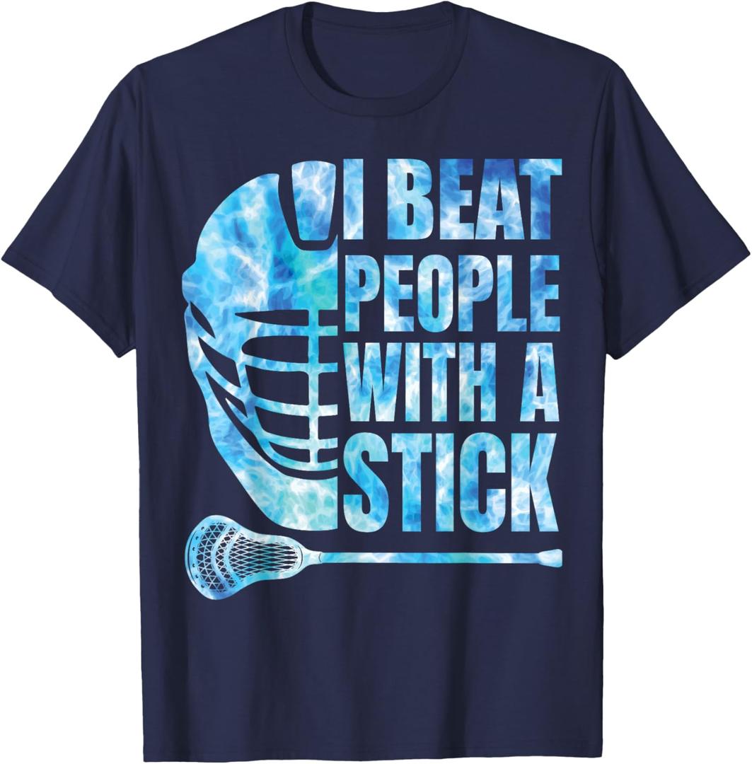 Lacrosse-Shirt Lax Men Player Beat People with A Stick Boys T-Shirt Large