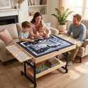 Wooden Puzzle Table with Drawers, 1500 Piece Puzzles for Adults & Puzzle Enthusiasts with Adjustable Height & Tilt, Felt Surface, Metal Stand with Lockable Wheels, Puzzle Storage Box and Cover, Medium-1500pcs