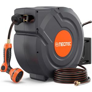 Upgraded Retractable Garden Hose Reel 1/2 inch x 155 ft Metal Bracket Wall-Mounted 9 Pattern Nozzle Any Length Lock Automatic Slow Return 180° Swivel UV Resistant Heavy Duty Hose Reels for Outside