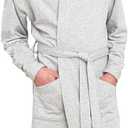 HOLOVE Men's Pure Cotton Bathrobe Lightweight Kimono and Hooded Spa Robes Soft Sleepwear, Size L/X