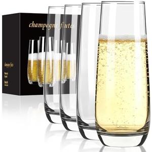 Ocean ice Stemless Champagne Flutes 9oz, Champagne Glasses Set of 3, Mimosa Glasses, Hand Blown Crystal Glass Champagne Flutes Glass Gift for Weddings, Anniversaries, Gift-giving, Christmas etc