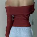 SOLY HUX Women's Off The Shoulder Top Long Sleeve Going Out Tops Slim Fitted T Shirt Fall Clothes Pure Burgundy Small (Red, S)