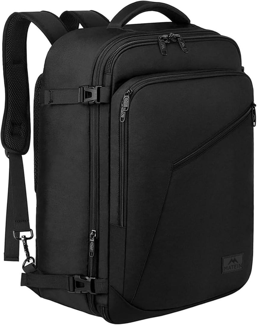 MATEIN Mens Travel Backpack, 27L Lightweight Carry on Backpack for Women, Expandable Business Backpacks, Waterproof Hiking Daypack for Outdoor Sports Rucksack Casual Daypack, Travel Essential, Black, Large