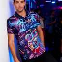 uideazone Mens Funny Hawaiian Shirts 3D Graphic Button Down Short Sleeve Tropical Holiday Beach Aloha Shirt (Purple, XXL)