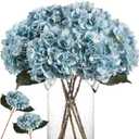 Kisflower Blue Hydrangea Artificial Flowers 6pcs Faux Hydrangea Flowers, Fake Flowers for Table Centerpiece, Blue Silk Hydrangea Flowers with Stems for Home Wedding Party Decor