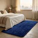 Shag Runner Rug for Bedroom Living Room 3x7 Upgrade Non-Slip Fluffy Soft Bedside Rugs, Blue Shaggy Carpet for Livingroom Dorm Home Decor Aesthetic