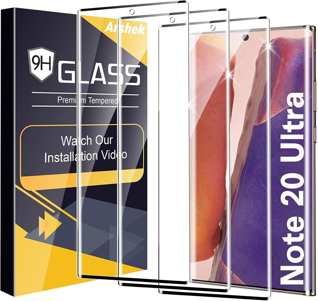 3 Pack Galaxy Note 20 Ultra Screen Protector, 9H Tempered Glass, Ultrasonic Fingerprint Support, 3D Curved,HD Clear Scratch Resistant for Samsung Galaxy Note 20 Ultra 5G Glass Screen Protector, Clear