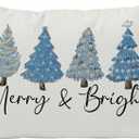 QGFM Pink Christmas Pillow Covers 18x18，Pink Christmas Tree Throw Pillow Covers Decorations for Bedroom Room Sofa, Pink Christmas Decor, Lumbar Christmas Pillow Cover (Blue Christmas Tree, Pack of 2)