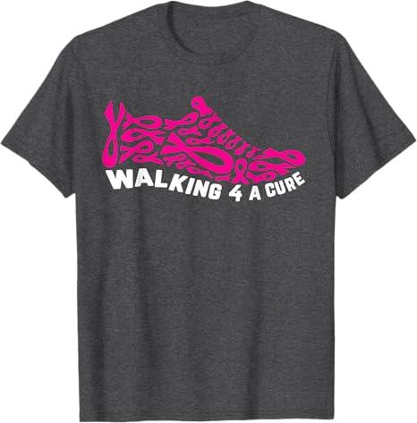 Breast Cancer Pink Ribbon Walk For Cure Cool Awareness Gifts T-Shirt, Size M, Grey