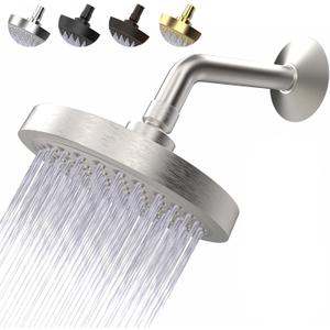 High Pressure Shower Head - Anti-Clogging Silicone Nozzles 2.5 GPM Removable Restrictor - Easy to Clean and Install - Includes Plumbers Tape - 6 inch - (Brushed Nickel 2.5GPM)