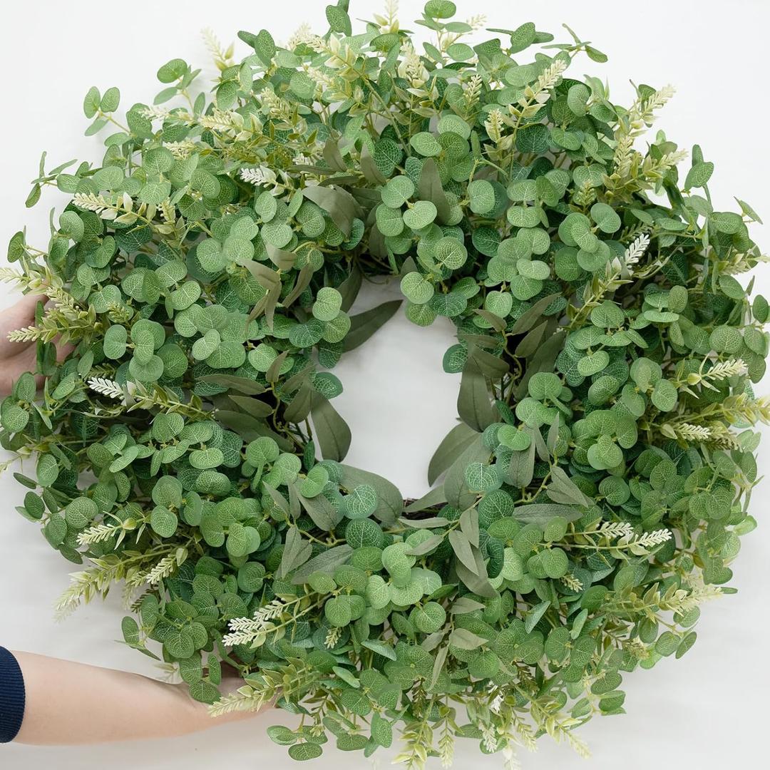 26" Large Eucalyptus Wreath for Front Door Spring Summer Greenery All Season Green Year Round Artificial Eucalyptus Leaves Wreath for Porch Farmhouse Home Wall Window Outdoor Indoor Decorations