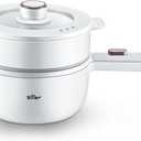 Bear Hot Pot Electric with Steamer, 1.6L Rapid Noodles Cooker, Mini Pot, Non-Stick Frying Pan for Steak, Ramen, Egg, Oatmeal, Soup with Power Adjustable