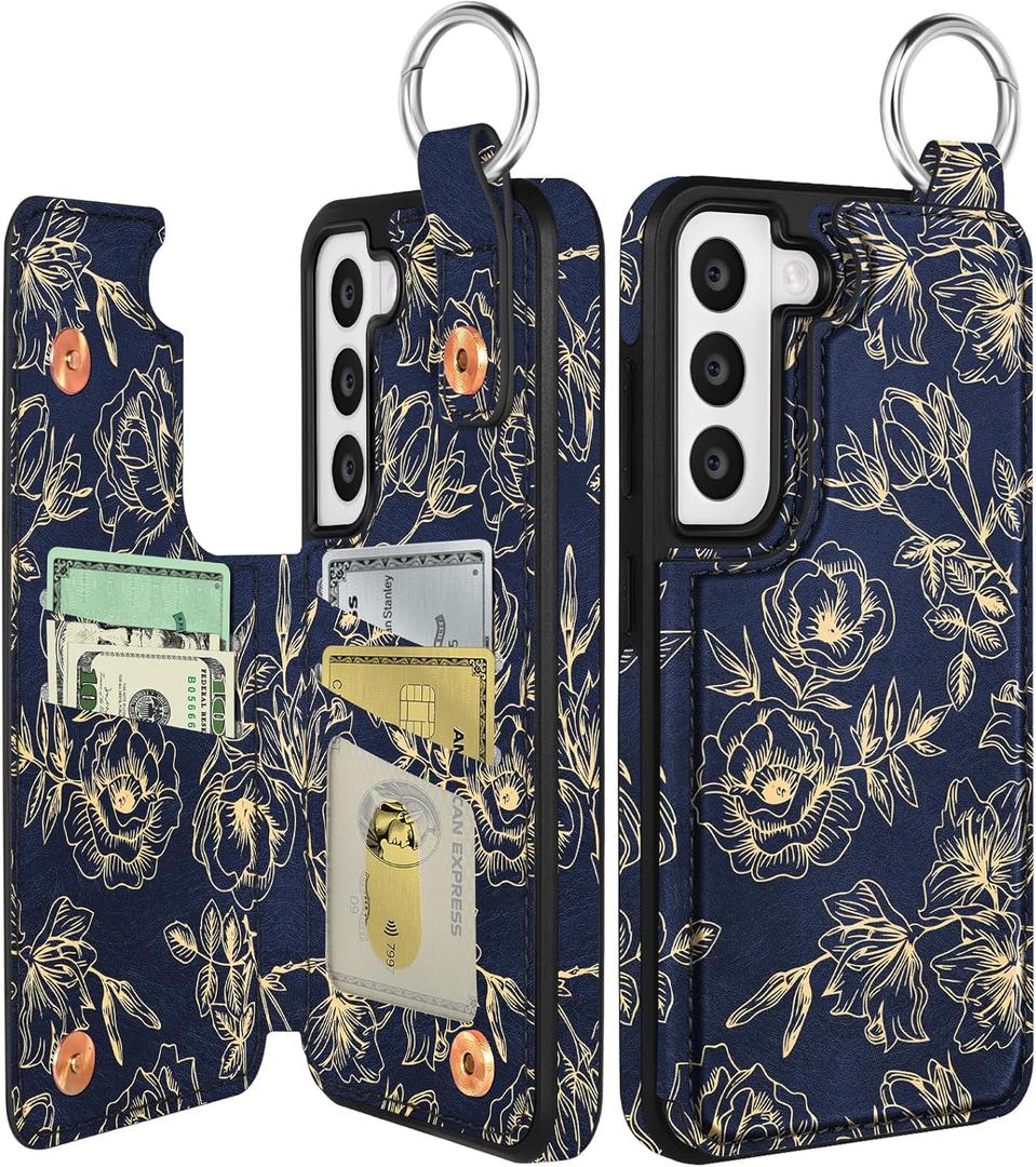 Shorogyt for Samsung S21 FE Wallet Case with Card Holder - Cute Designer Rose Pattern Kickstand Magnetic Clasp Back Flip Folio Leather Phone Cases for Women Men Girls for Galaxy S21 FE