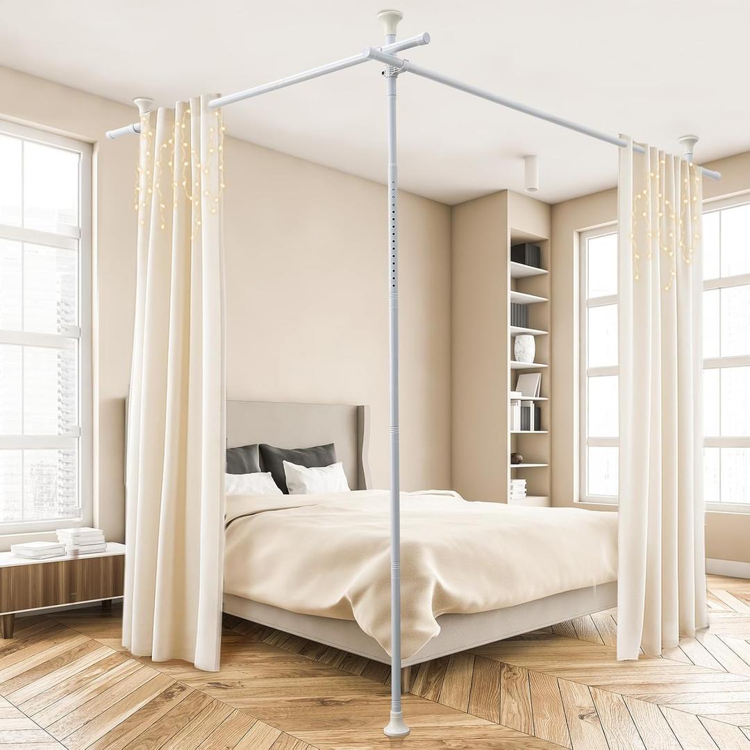Heavy Duty 1" No-Drill Room Divider Rod - Rustproof Adjustable Tension Pole 4-10ft (H) 28-114inch(W) for Privacy Curtains & Temporary Walls, White