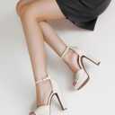 TEAIEUI Pearl Platform Heels for Women, Peep Open Toe Block Heeled Sandals