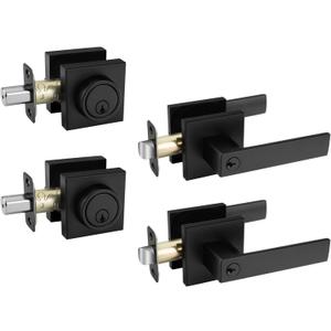 goldenwarm Exterior Door Lock Set Front Door Lock Set, Heavy Duty Matte Black Front Door Handle and Deadbolt Set (2 Pack)