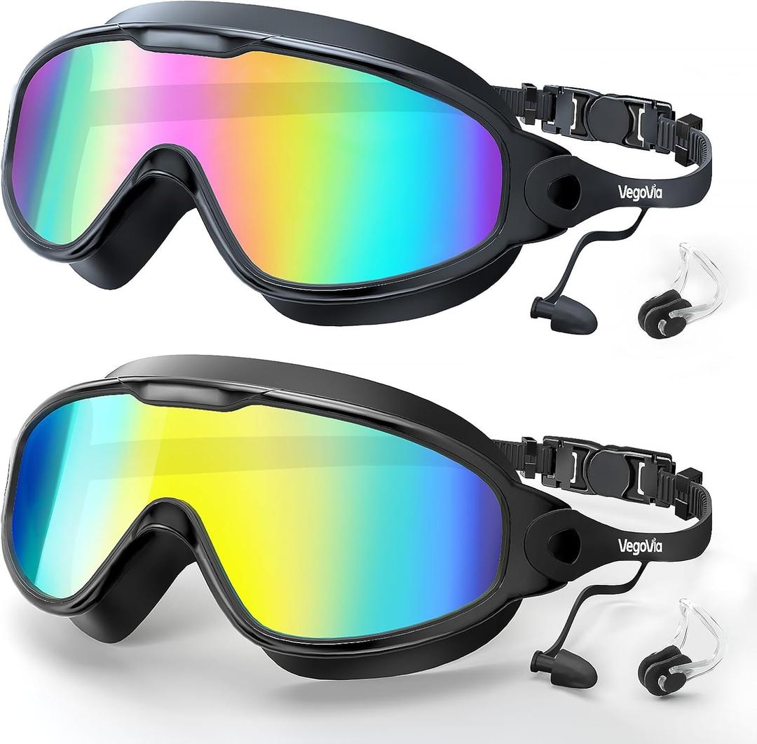 VegoVia Adult Swim Goggles 2 Pack, Anti-Fog 180 Wide View UV Protection Pool Swimming Goggles for Adult Youth Men Women