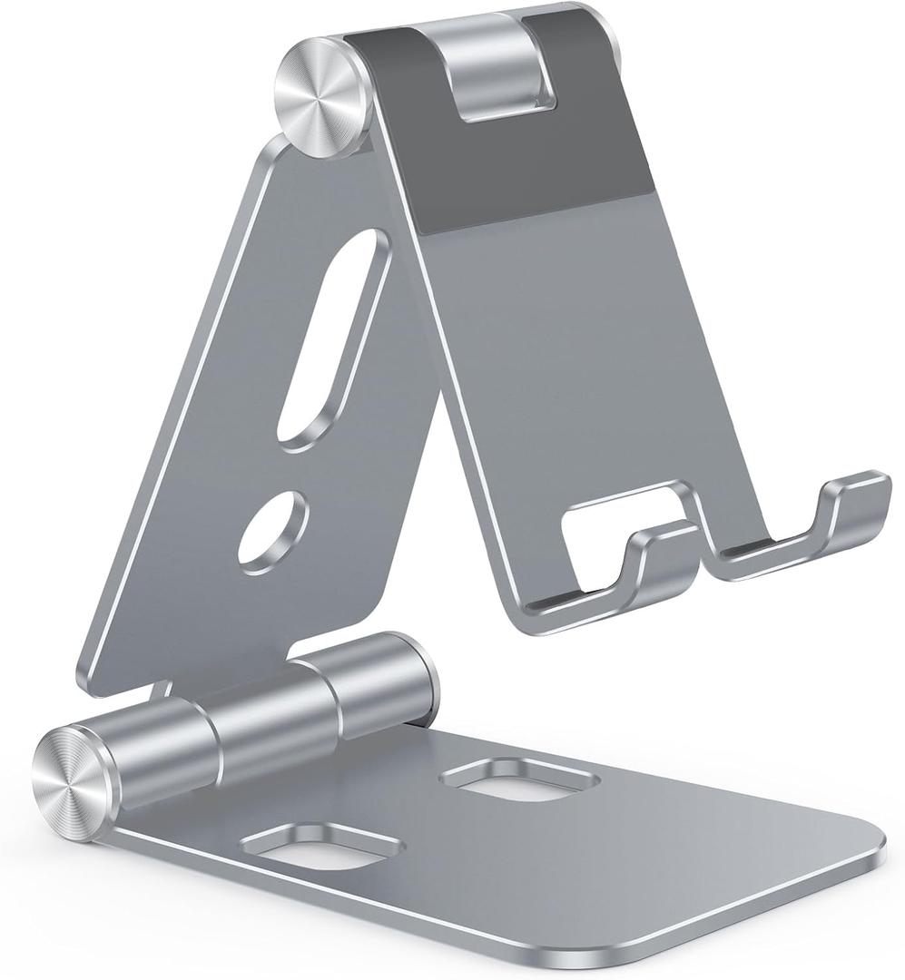 OMOTON Foldable Cell Phone Stand, C4 Portable Aluminum Phone Holder, Adjustable Phone Dock Cradle Compatible with iPhone 16/15/14 Pro Max, Samsung Galaxy, Small Tablets and Other Phones, Grey