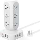 TenTrend 65W Fast Charging Station, Flat Plug Power Strip Tower with 12 AC Outlets & 8 USB Ports (2 PD USB-C Ports), 10FT Extension Cord, Compatible for MacBook Pro, iPhone Series.