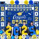 Graduation Party Decorations blue and gold Class of 2025 Graduation Party Supplies Include Banner, Hanging Swirls, Porch Sign, Foil Fringe Curtain, Paper Pompoms