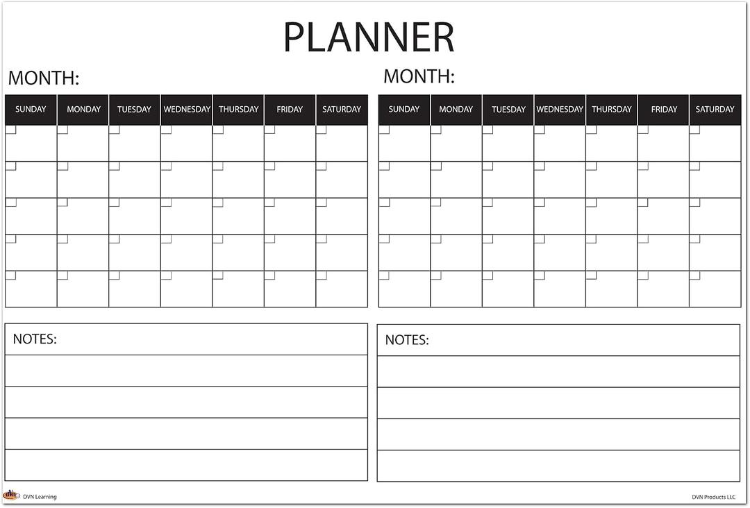 Wall Calendar Large Wet & Dry Erase Laminated Two Month Wall Planner, Size 36" x 24" (Tube shipping)