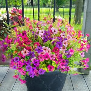 Yastouay 12 Bundles Artificial Flowers for Outdoors, UV Resistant Artificial Outdoor Flowers No Fade Fake Outdoor Flowers Plants for Garden Porch Window Box Pot Planters Decor (Mixing+Fern A)