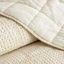 PHF Enzyme-Washed Waffle Quilt Set King (106"x90") - 100% Cotton Cover, 3PCS Soft Lightweight Square Quilted Bedspread with Polyester Fill, Cozy Coverlet for Home Decor, Natural Undyed