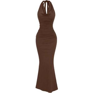 GORGLITTER Women's Halter Formal Cocktail Beach Wedding Guest Maxi Dresses (M)