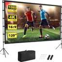 Projector Screen Outdoor, Vamvo Projector Screen with Stand Portable 120" Foldable ProjectorScreen, 10 Feet Indoor Movie-Screen with Carrying Bag for Home Theater Backyard Movie Night