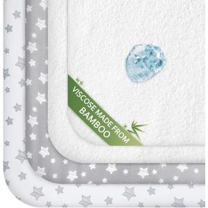 Pack and Play Sheets & Waterproof Terry Pack N Play Mattress Protector Pad Cover 4 Pack, Viscose Terry Pack N Play Sheets Set, Grey & White (39" X 27")