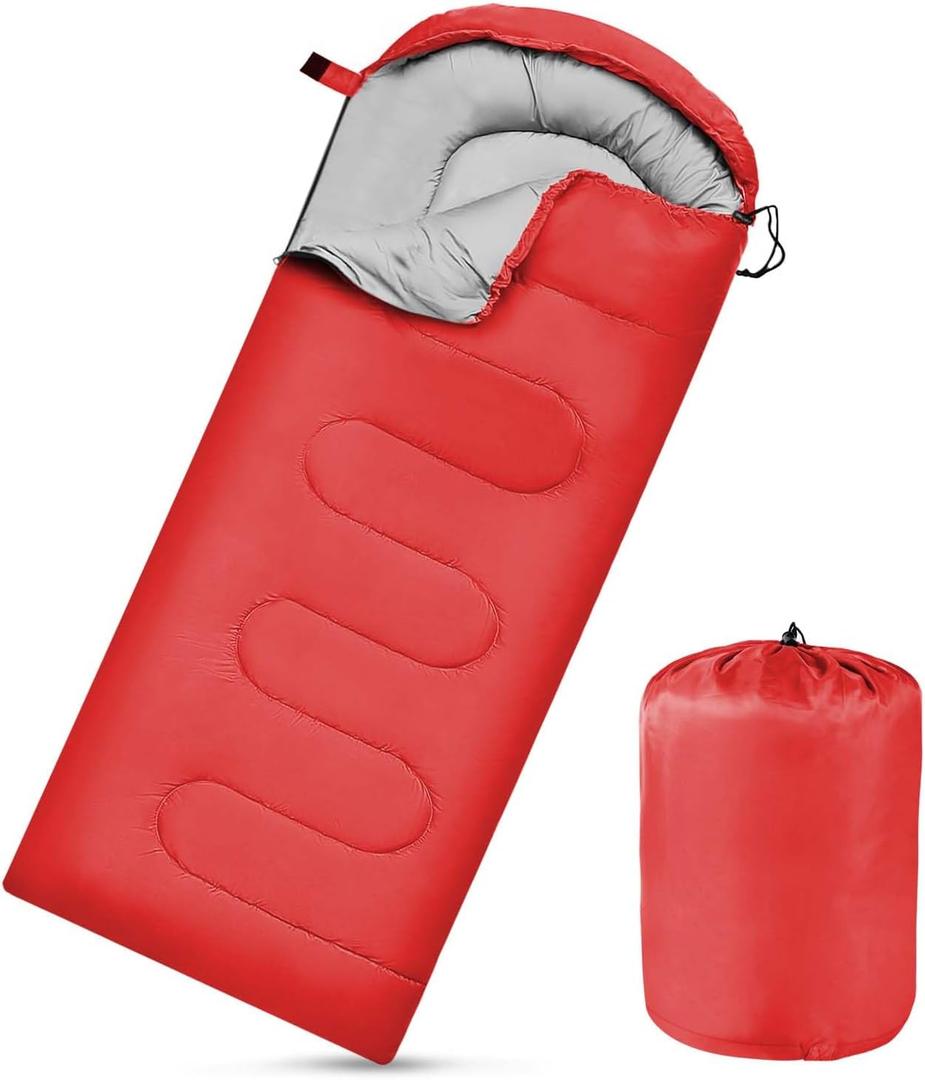 Camping Sleeping Bags for Adults Kids Waterproof Lightweight Sleeping Bag for Cold Weather or Warm Backpacking Hiking Mountaineering Indoor Outdoor Use (Red)