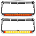 2x 4x6 Headlight Bezel with 12" Amber Lens LED Amber Light, Chrome Housing Replacement for Kenworth T800/T600/T400, Peterbilt 379/378, Freightliner FLD & Classic XL Semi Trucks DOT Compliant