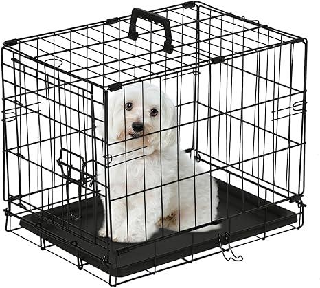 PayLessHere 18 Inch Dog Crate Kennel for Small Dogs Metal Cage Single-Door Folding Travel Indoor Outdoor Puppy Playpen with Divider and Handle Plastic Tray, Black