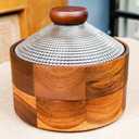 Wooden Snack Box with Glass Lid, 4-Compartment Serving Tray for Nuts, Candy, Dried Fruits, Multipurpose Storage Container for Home & Parties