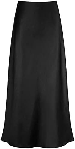 Outoshe Women's Satin High Waisted Maxi Skirts Hidden Elasticized Waistband A Line Long Skirt, M