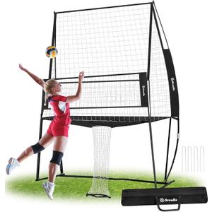 Volleyball Training Equipment, Volleyball Practice Net Station Update Freely Adjustable Height of Front Net, Easy Assembly Volleyball Net for Backyard Hitting Serving Passing Practice (Black)